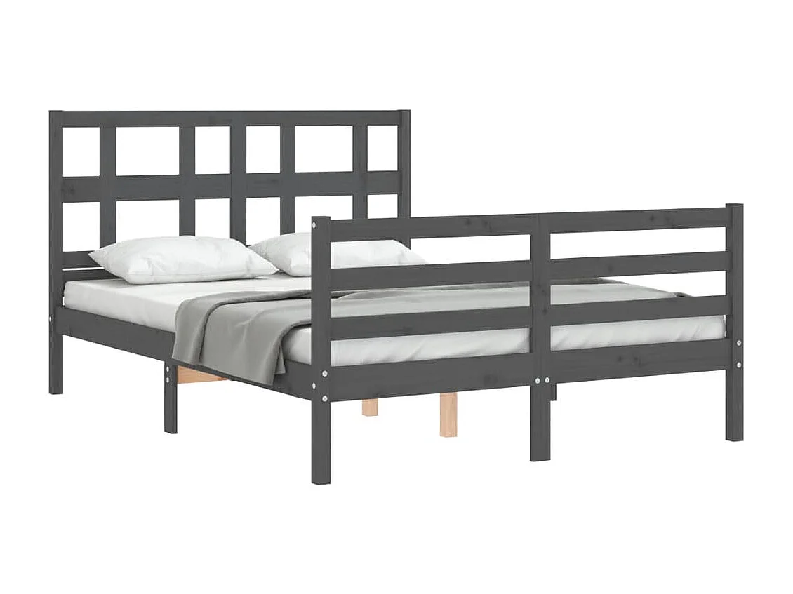 Cadre de lit avec tête de lit gris 140x190 bois massif