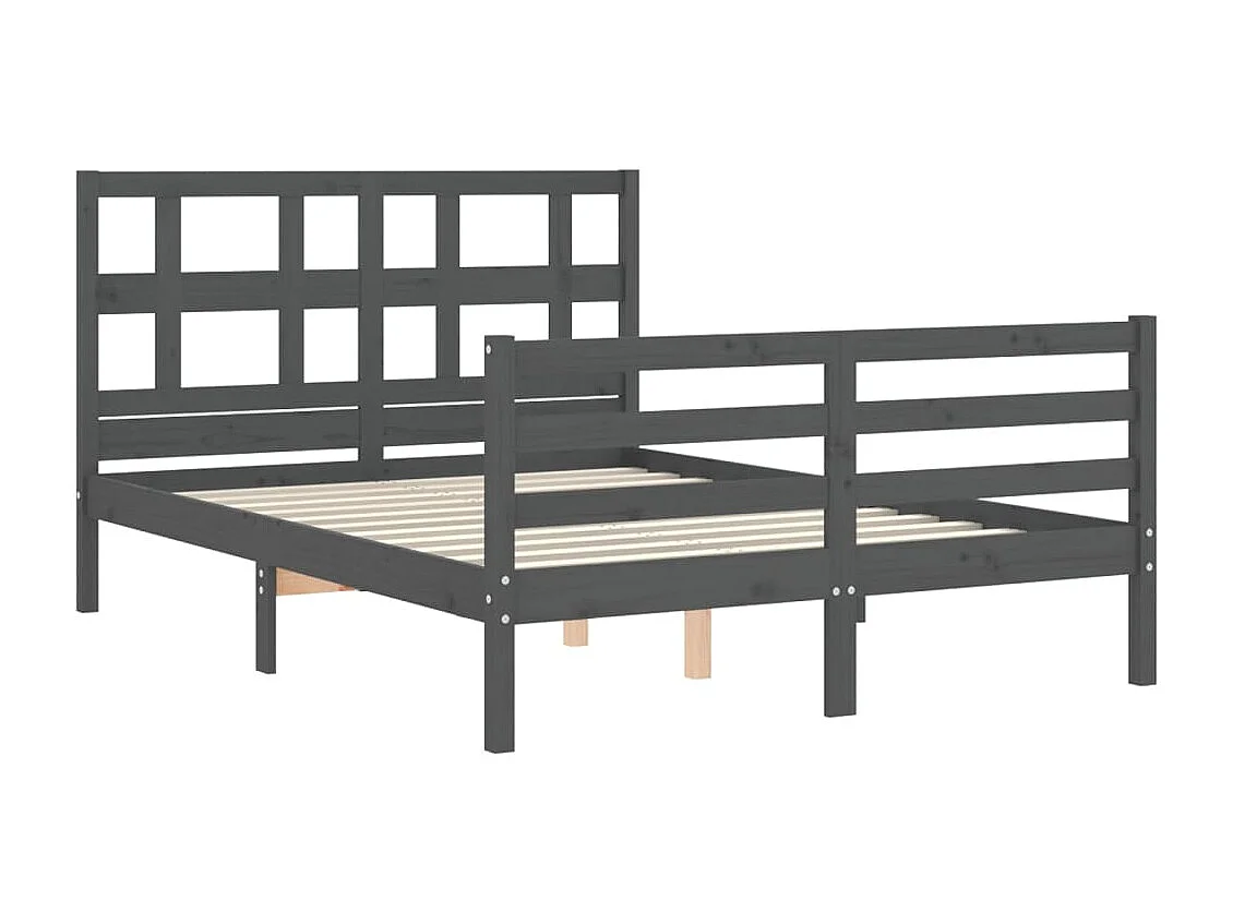 Cadre de lit avec tête de lit gris 140x190 bois massif