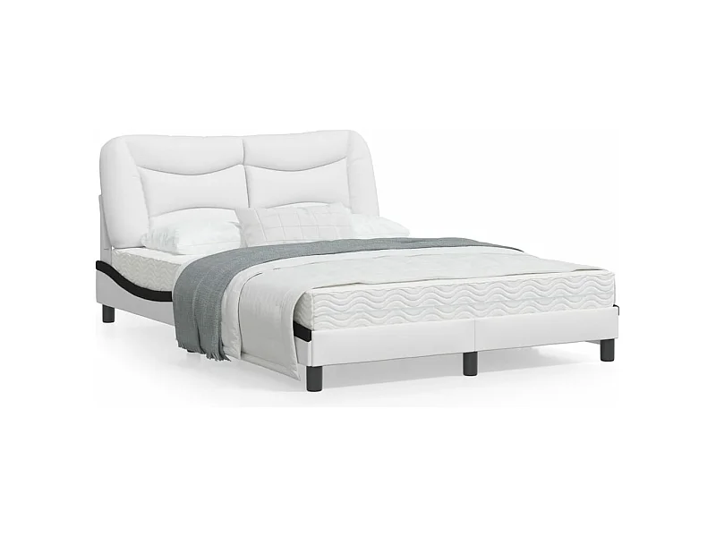 Cadre de lit avec lumières LED blanc noir 120x200 similicuir