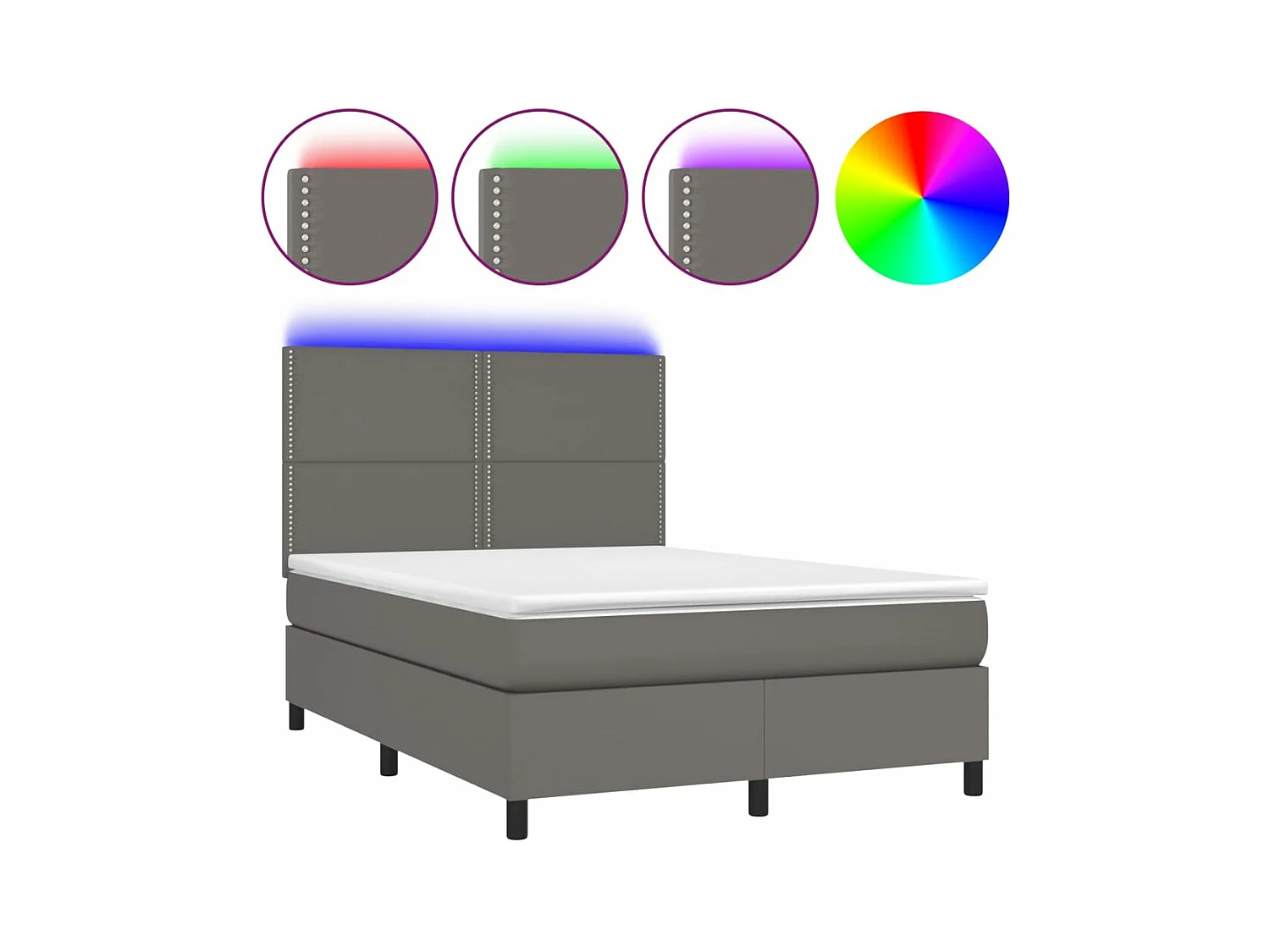 Sommier à lattes de lit avec matelas et LED Gris 140x200
