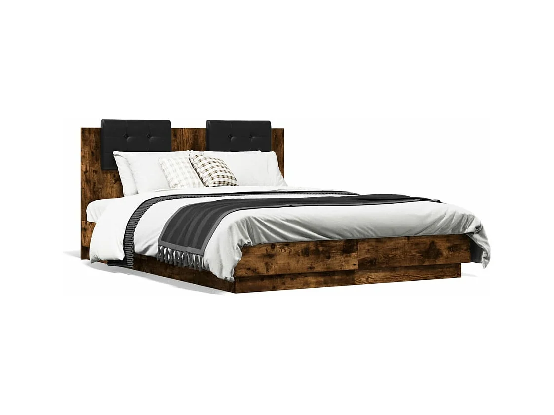 Bedframe met hoofdbord en LED gerookt eikenkleur 140x190 cm