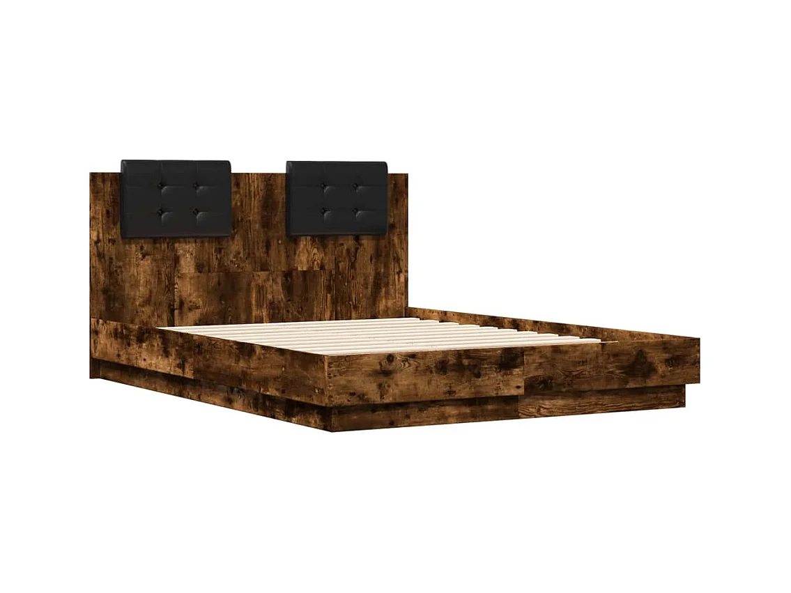 Bedframe met hoofdbord en LED gerookt eikenkleur 140x190 cm