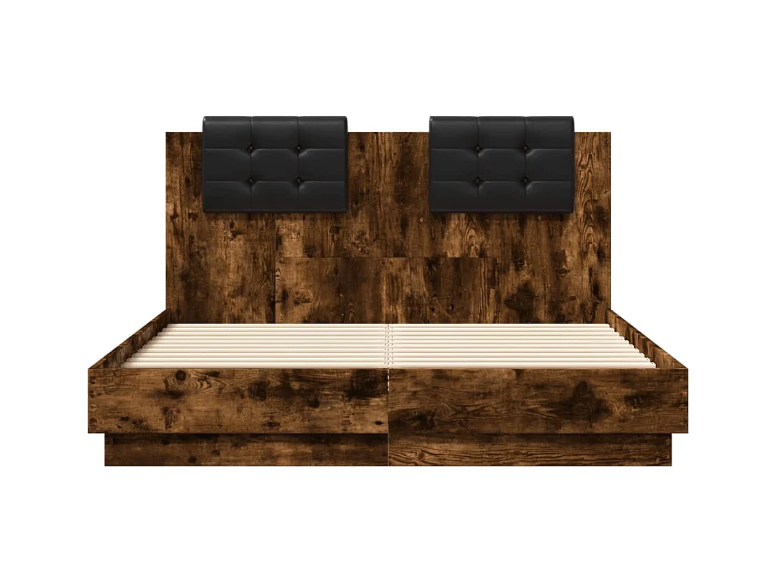 Bedframe met hoofdbord en LED gerookt eikenkleur 140x190 cm