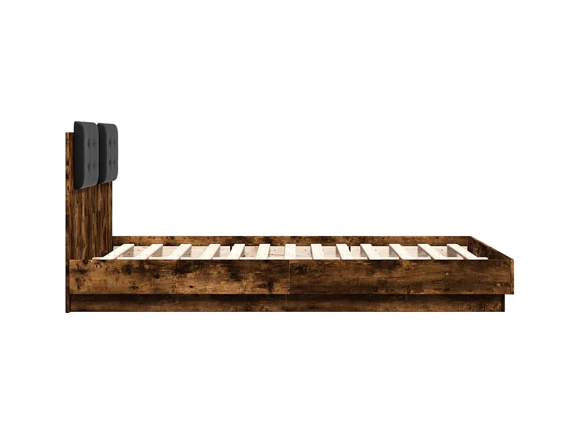 Bedframe met hoofdbord en LED gerookt eikenkleur 140x190 cm