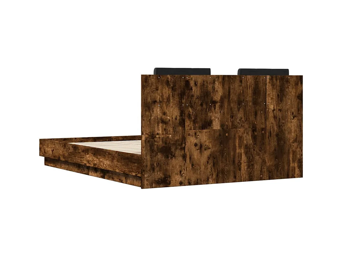 Bedframe met hoofdbord en LED gerookt eikenkleur 140x190 cm