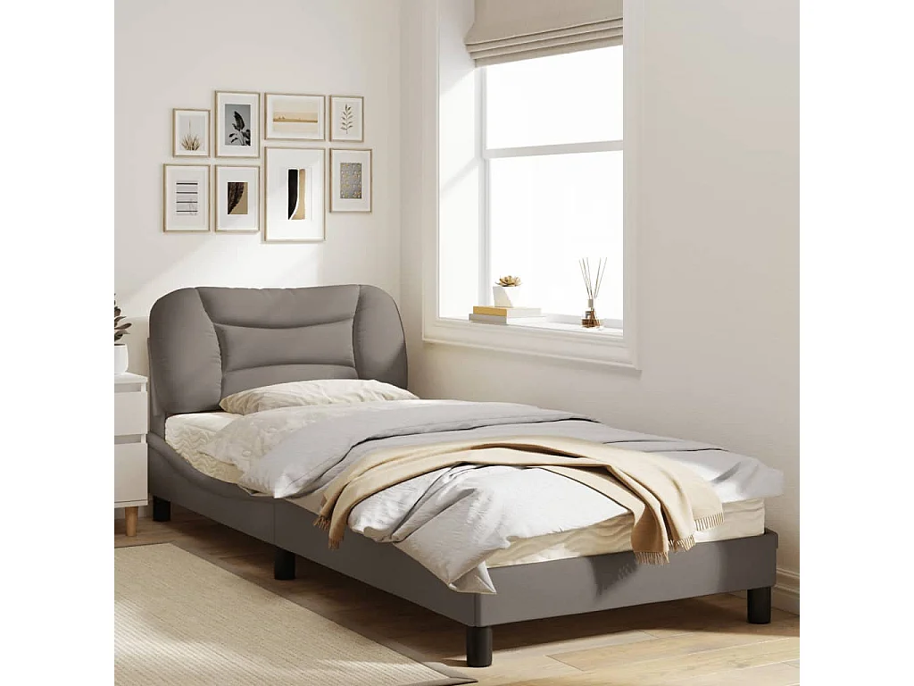 Cadre de lit avec tête de lit Taupe 90x190 Tissu