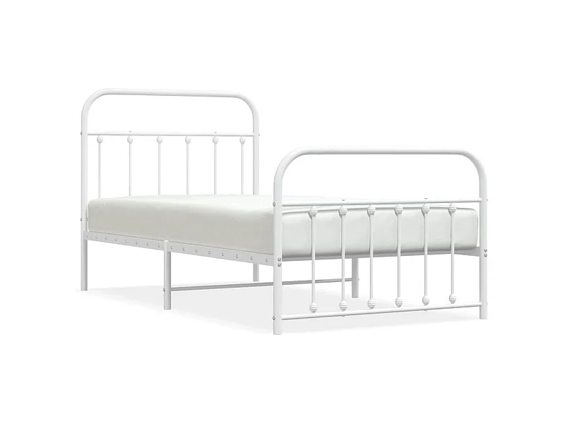 Cadre de lit métal avec tête de lit-pied de lit blanc 100x190