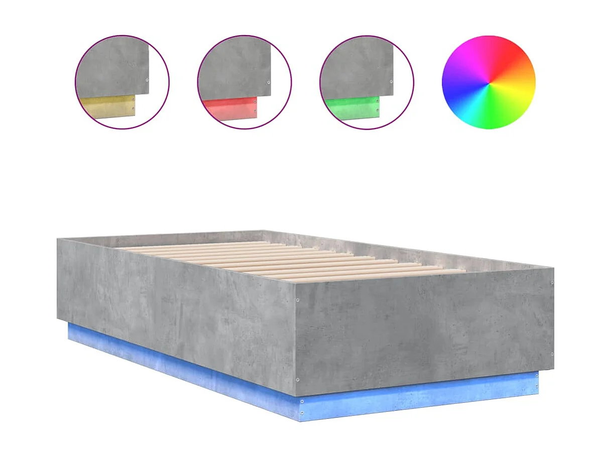 Cadre de lit avec lumières LED gris béton 75x190