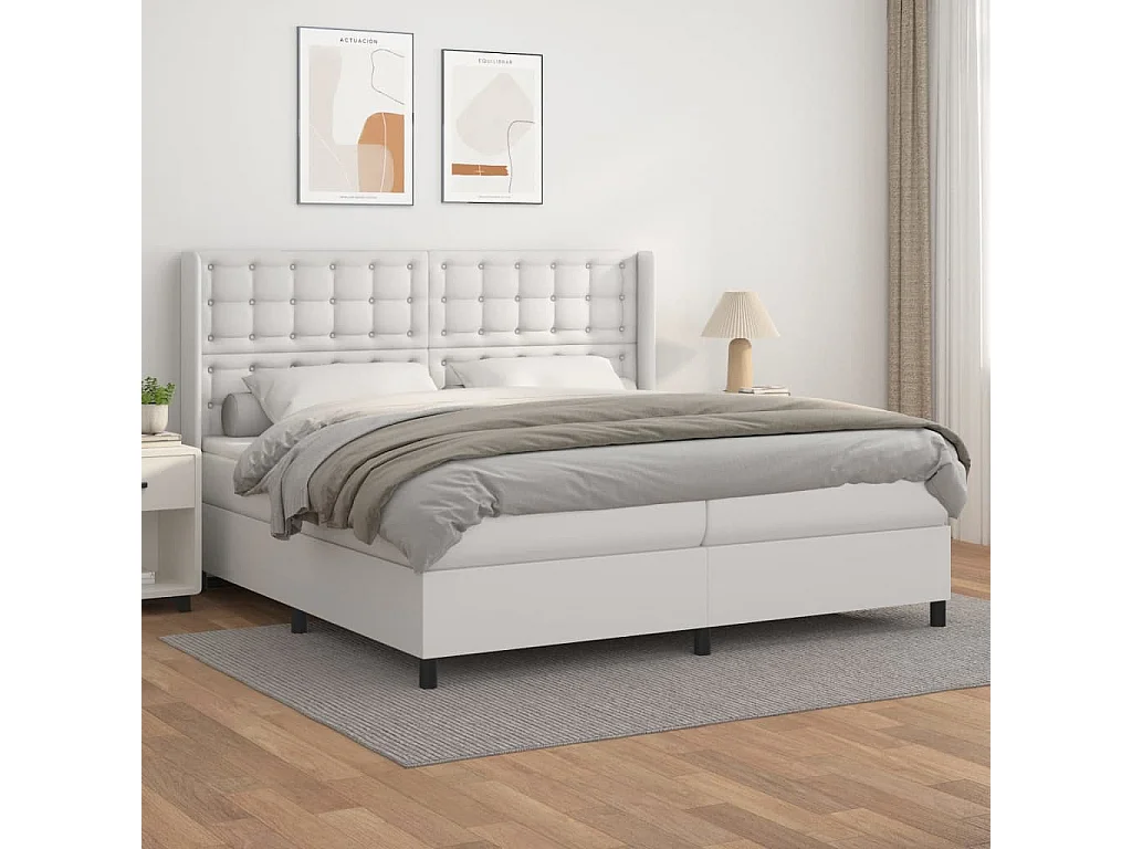 Sommier à lattes de lit avec matelas Blanc 200x200 Similicuir
