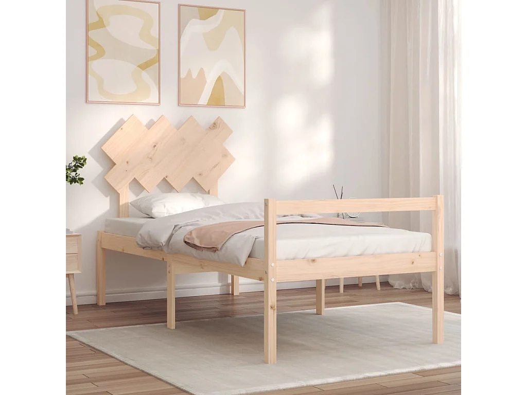 Lit pour personne âgée et tête de lit 90x200 bois massif