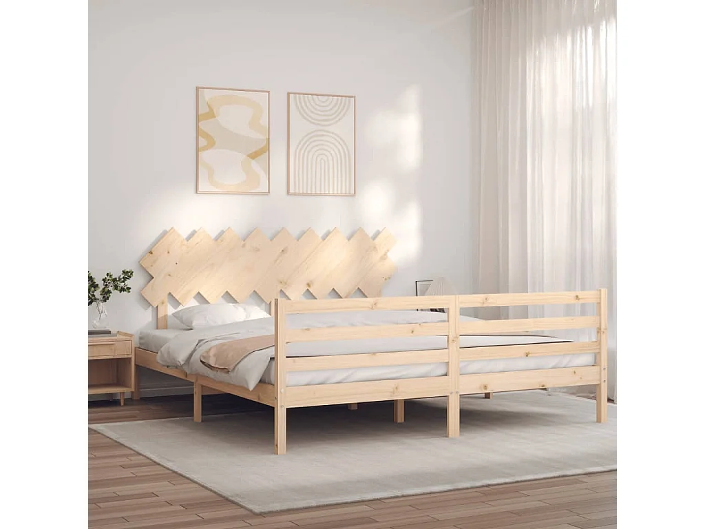Cadre de lit avec tête de lit Super King Size bois massif