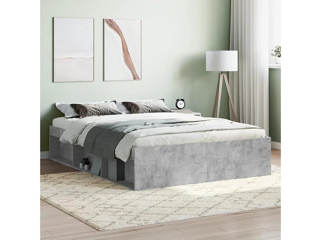 Cadre de lit gris béton 135x190 double