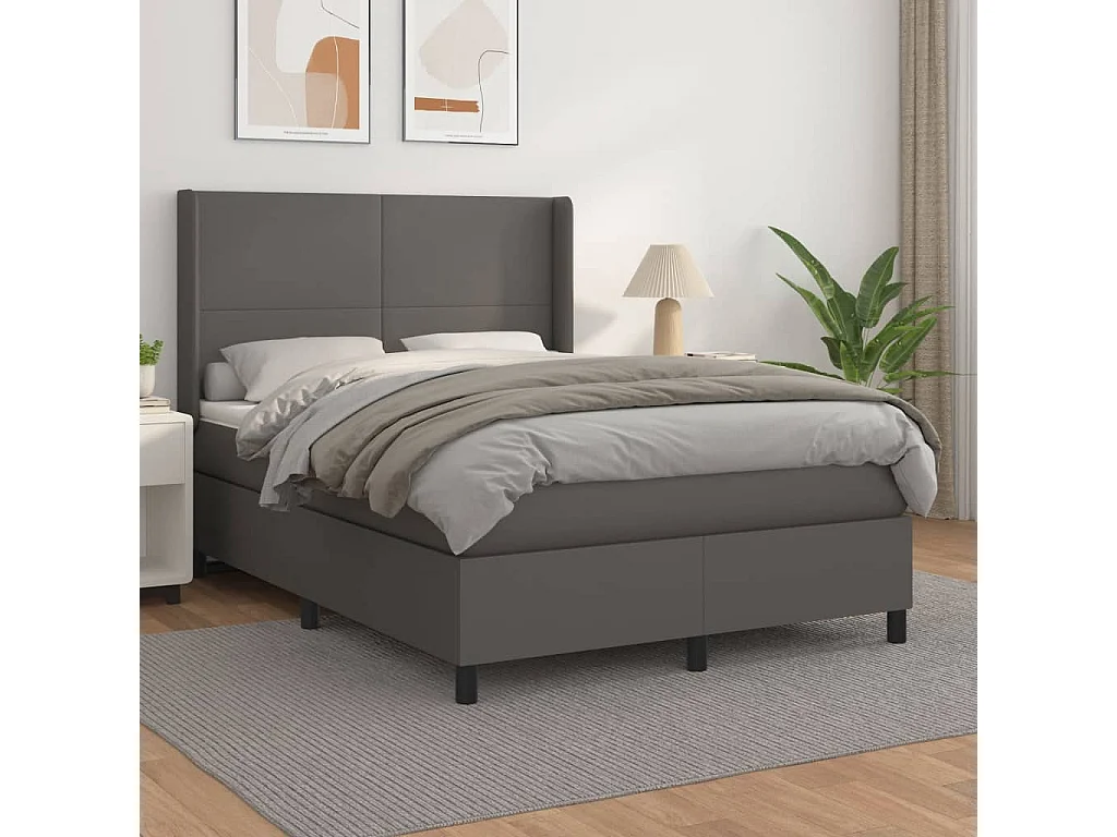 Sommier à lattes de lit avec matelas Gris 140x190 Similicuir