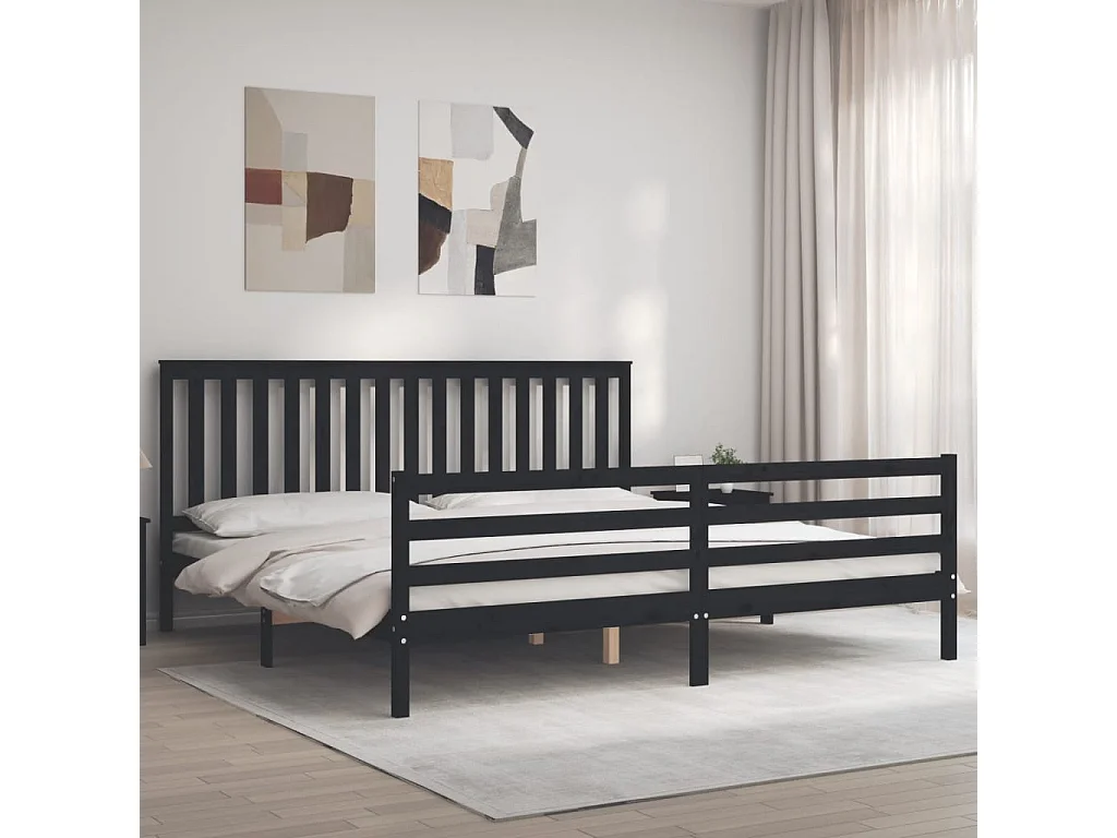 Cadre de lit avec tête de lit noir 200x200 bois massif