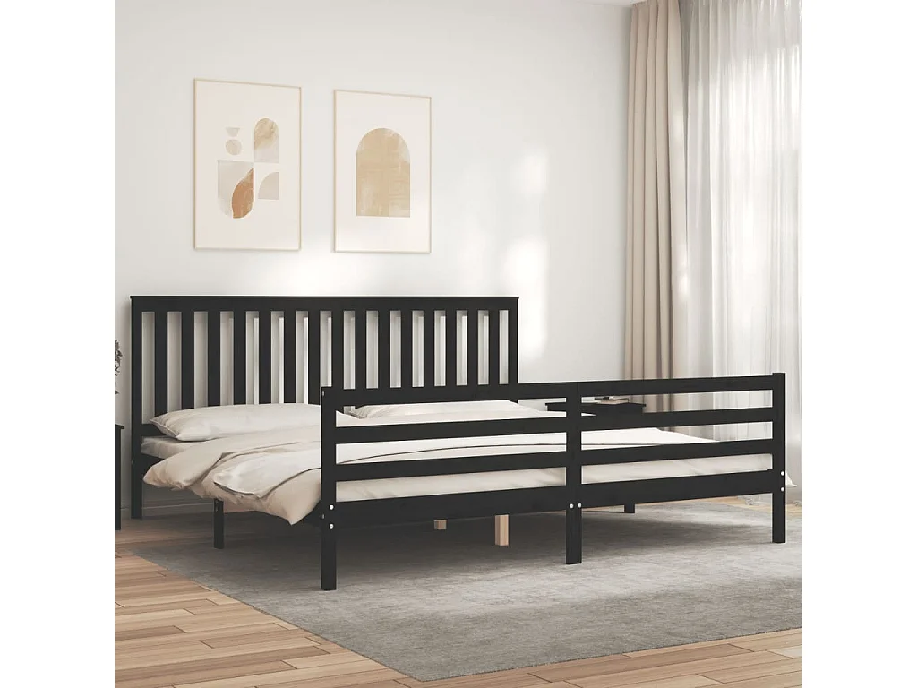 Cadre de lit avec tête de lit noir 200x200 bois massif