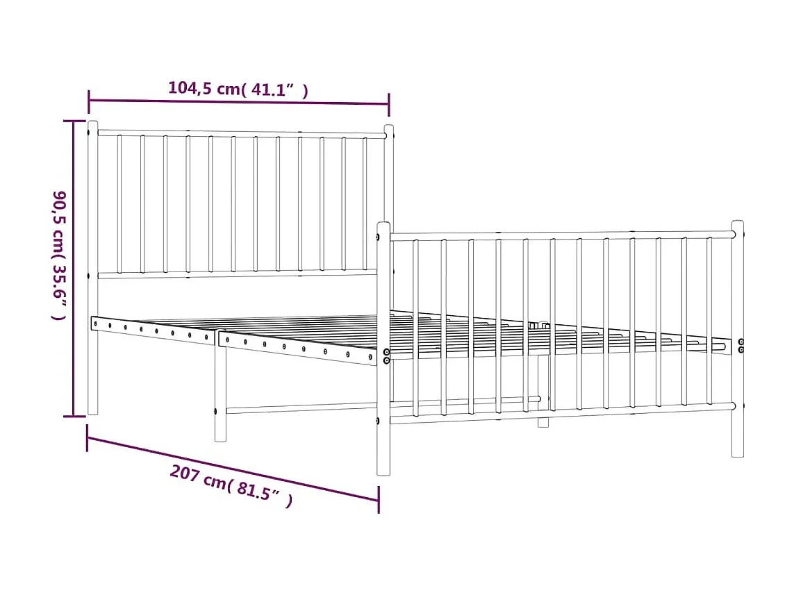 Cadre de lit métal avec tête de lit-pied de lit noir 100x200