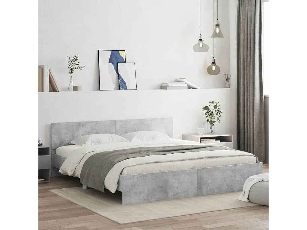 Cadre de lit avec tête de lit gris béton 160x200