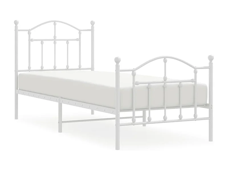 Cadre de lit métal avec tête de lit-pied de lit blanc 90x190