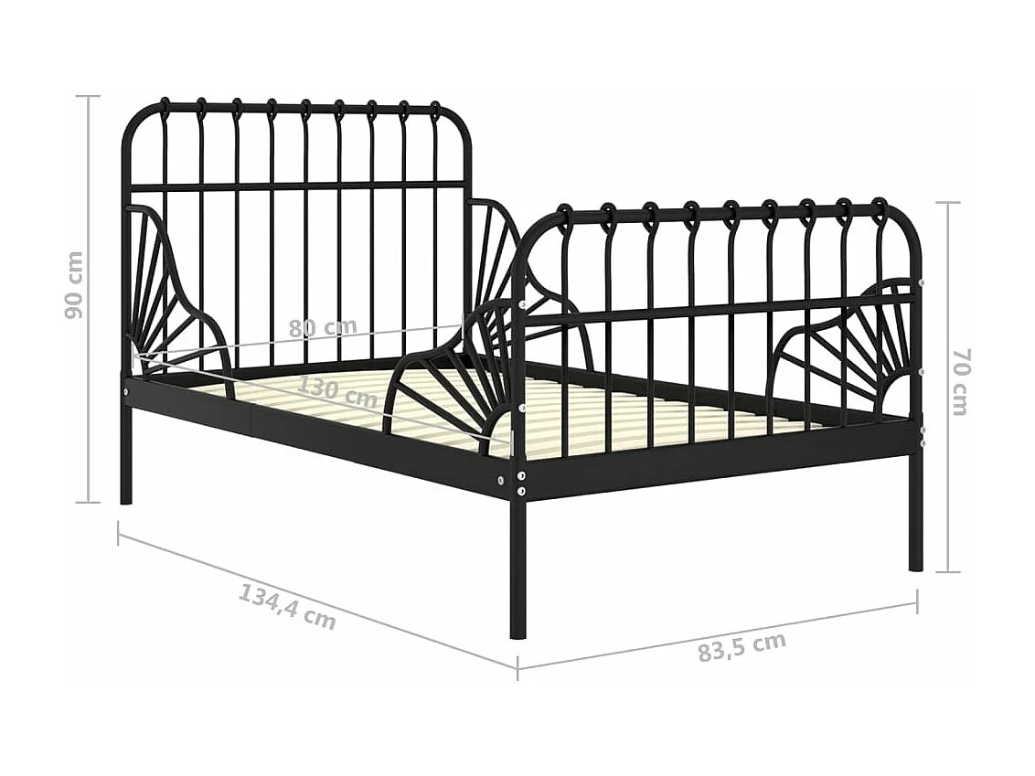 Lit extensible Noir Métal 80x130-200