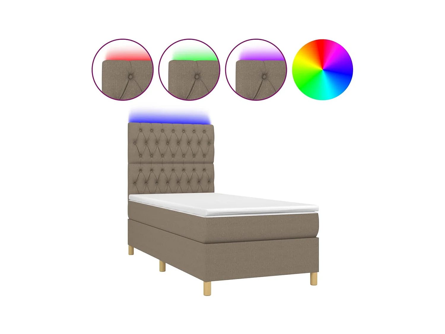 Sommier à lattes de lit et matelas et LED Taupe 90x190 Tissu