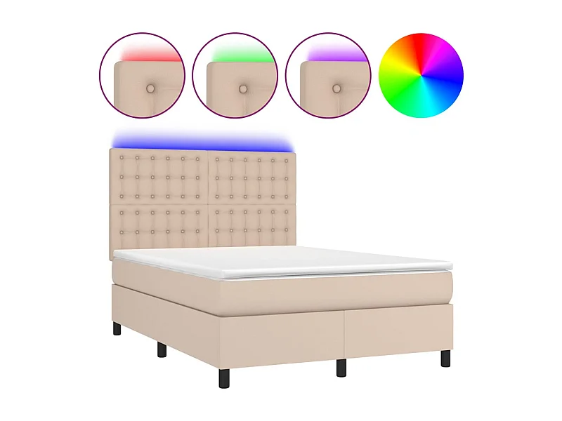 Sommier à lattes de lit avec matelas LED Cappuccino 140x200