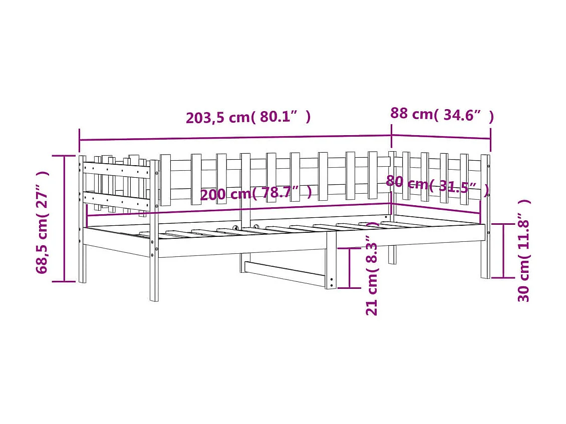 Lit de jour Blanc 80x200 Bois de pin massif