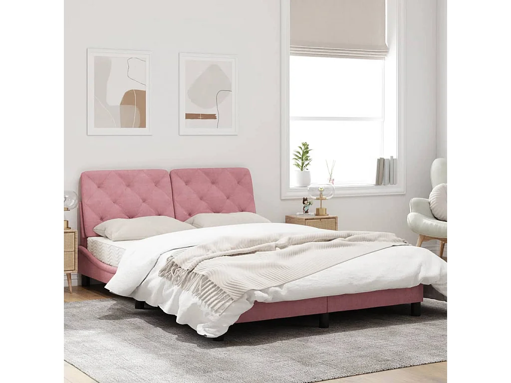 Bedframe met hoofdeinde fluweel roze 140x200 cm