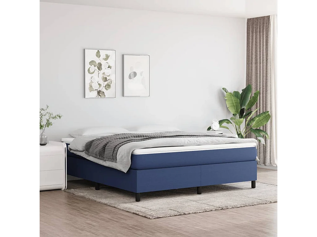 Lit à sommier tapissier avec matelas Bleu 160x200 Tissu