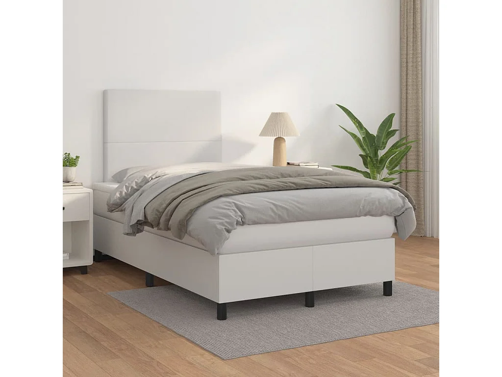 Sommier à lattes de lit avec matelas blanc 120x190 similicuir