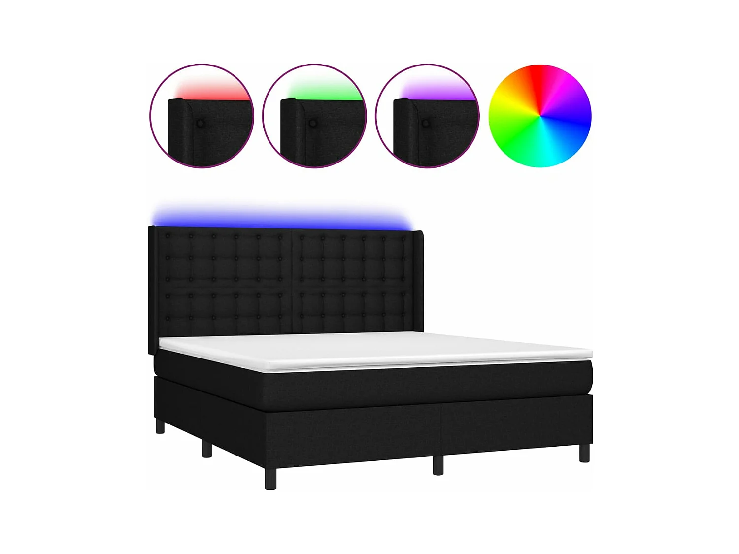 Sommier à lattes de lit matelas et LED Noir 180x200 Tissu
