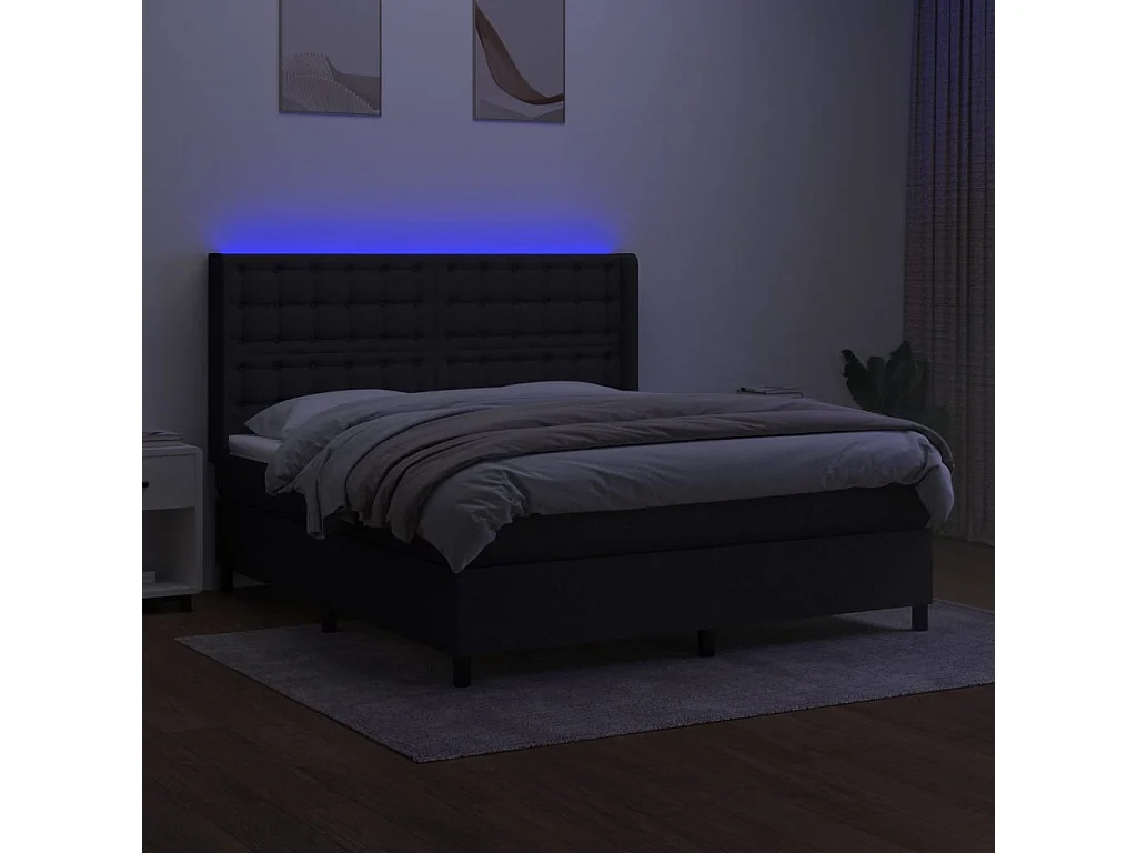 Sommier à lattes de lit matelas et LED Noir 180x200 Tissu