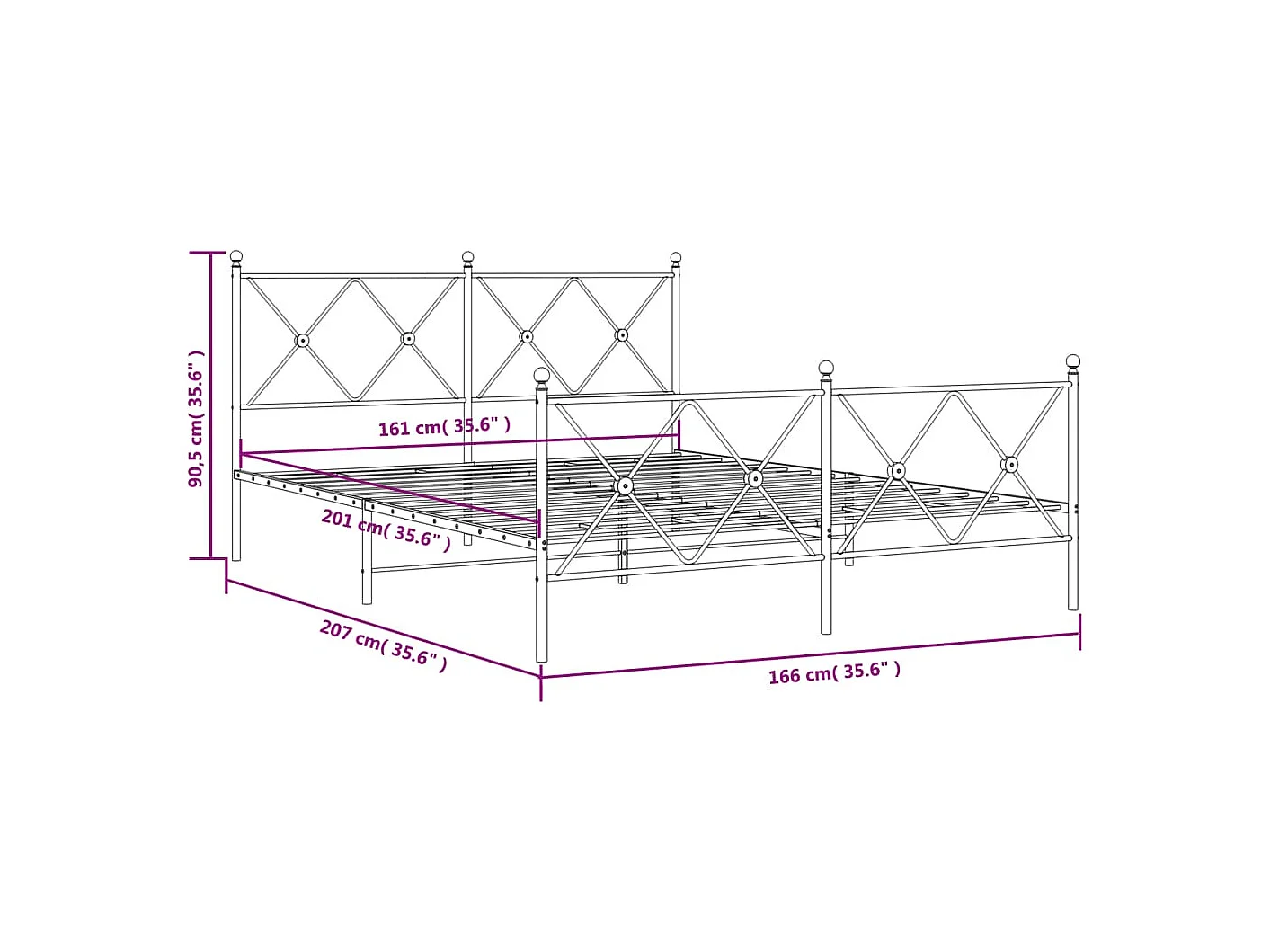 Cadre de lit métal avec tête de lit-pied de lit noir 160x200