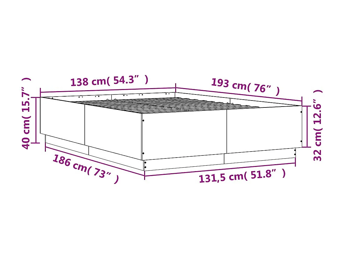 Cadre de lit sonoma gris 135x190 bois d'ingénierie