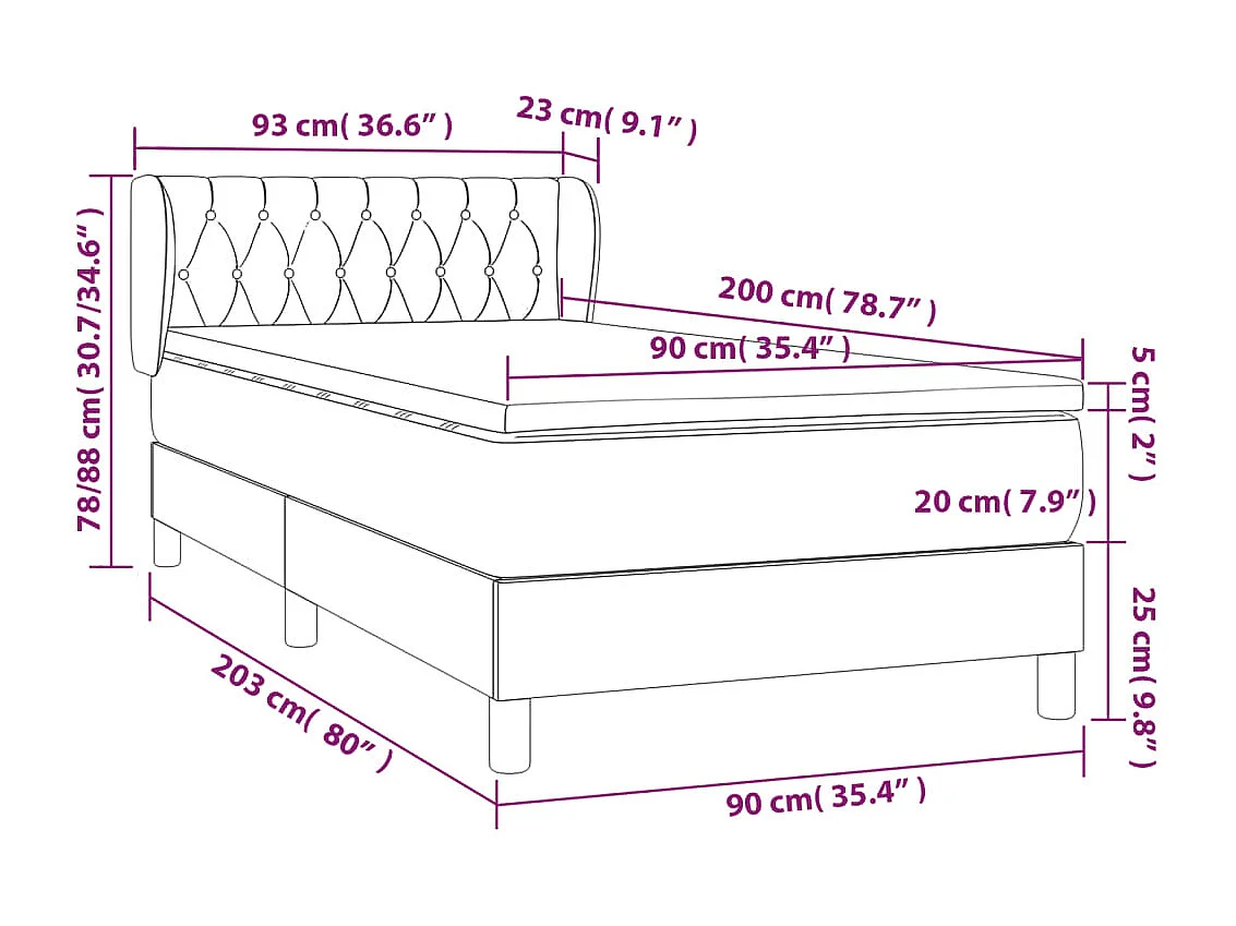 Sommier à lattes de lit avec matelas Noir 90x200 Tissu