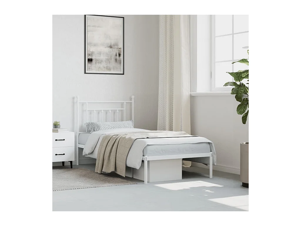 Cadre de lit métal avec tête de lit blanc 90x200