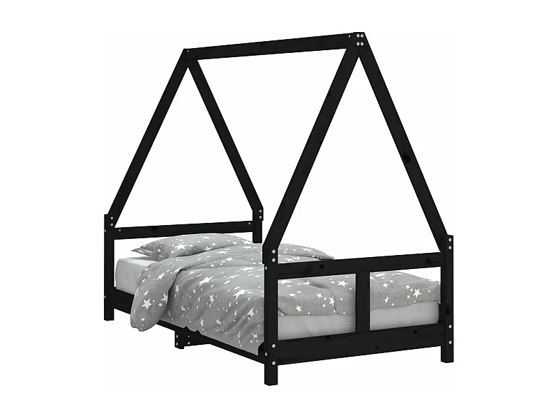 Cadre de lit pour enfant noir 80x160 bois de pin massif