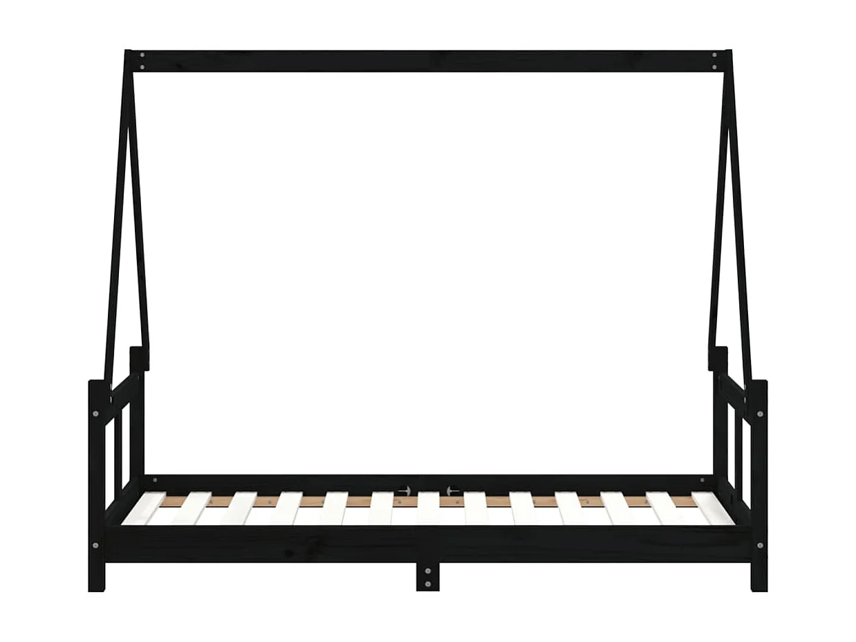 Cadre de lit pour enfant noir 80x160 bois de pin massif