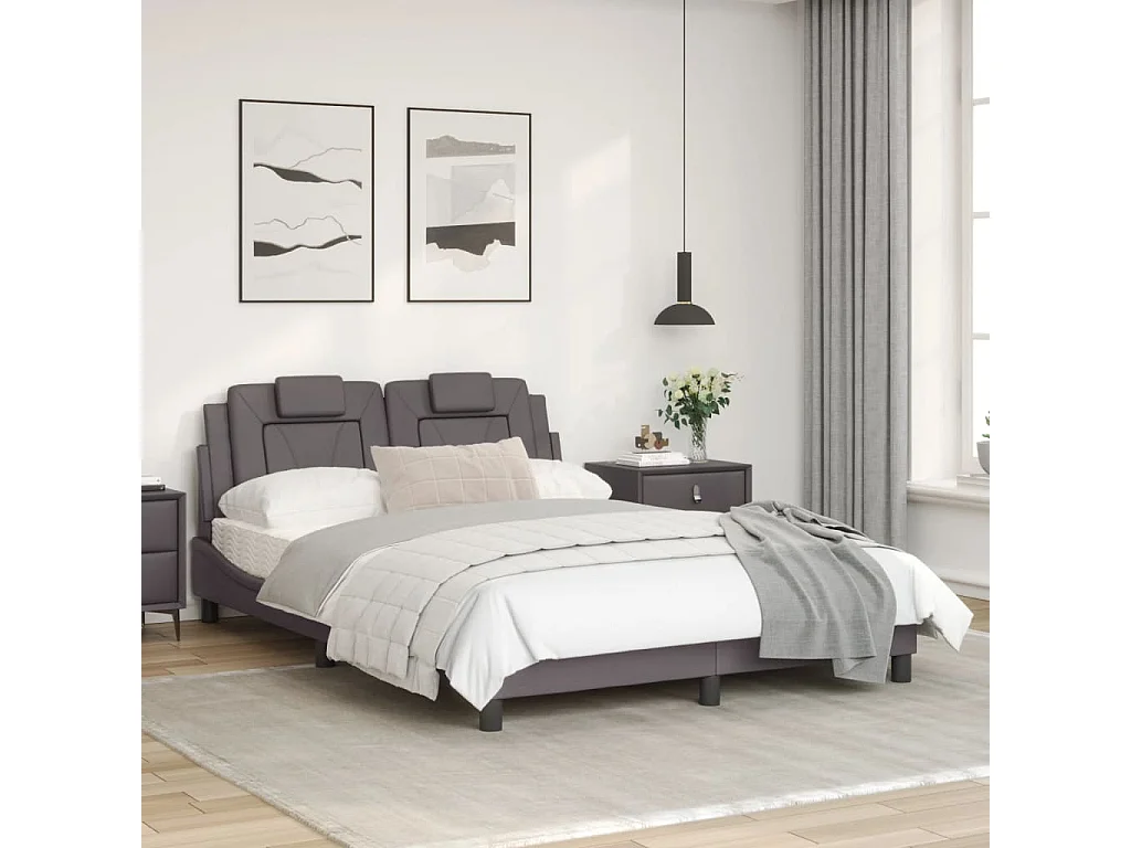 Cadre de lit avec tête de lit Gris 120x200 Similicuir