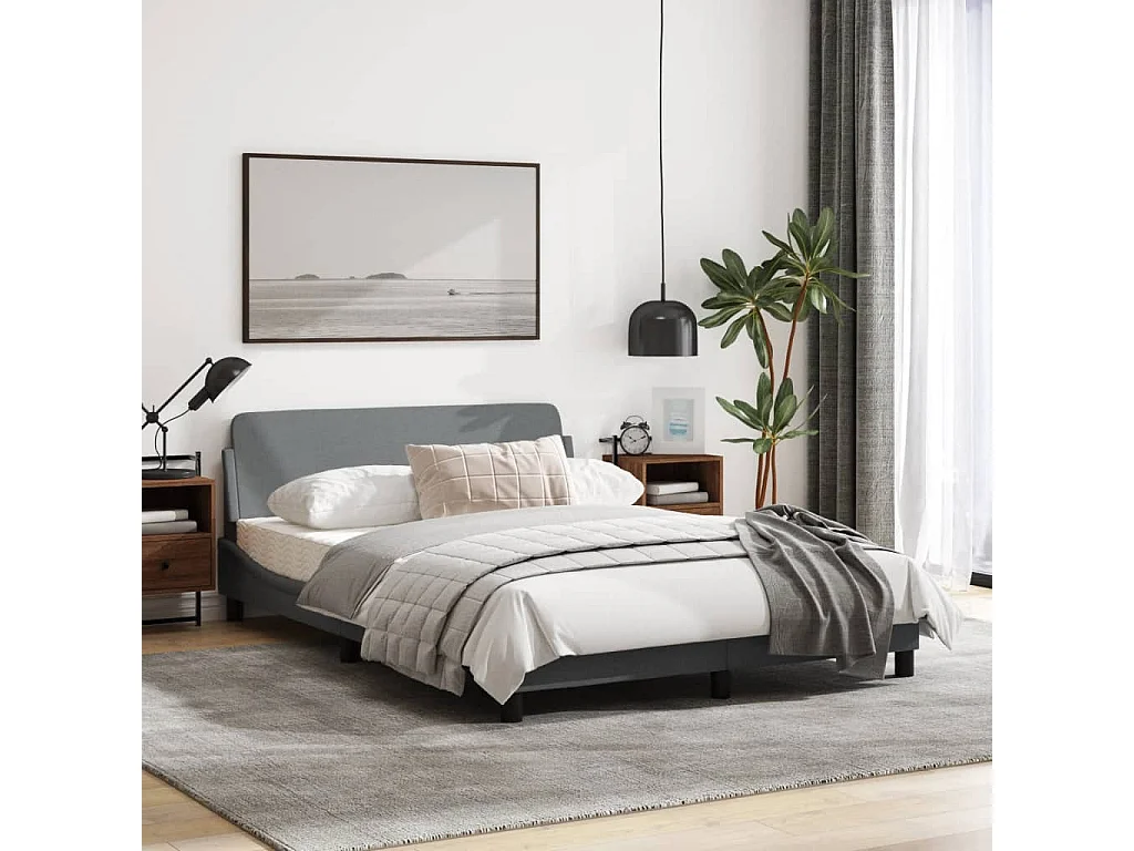 Cadre de lit avec tête de lit Gris clair 120x200 Tissu