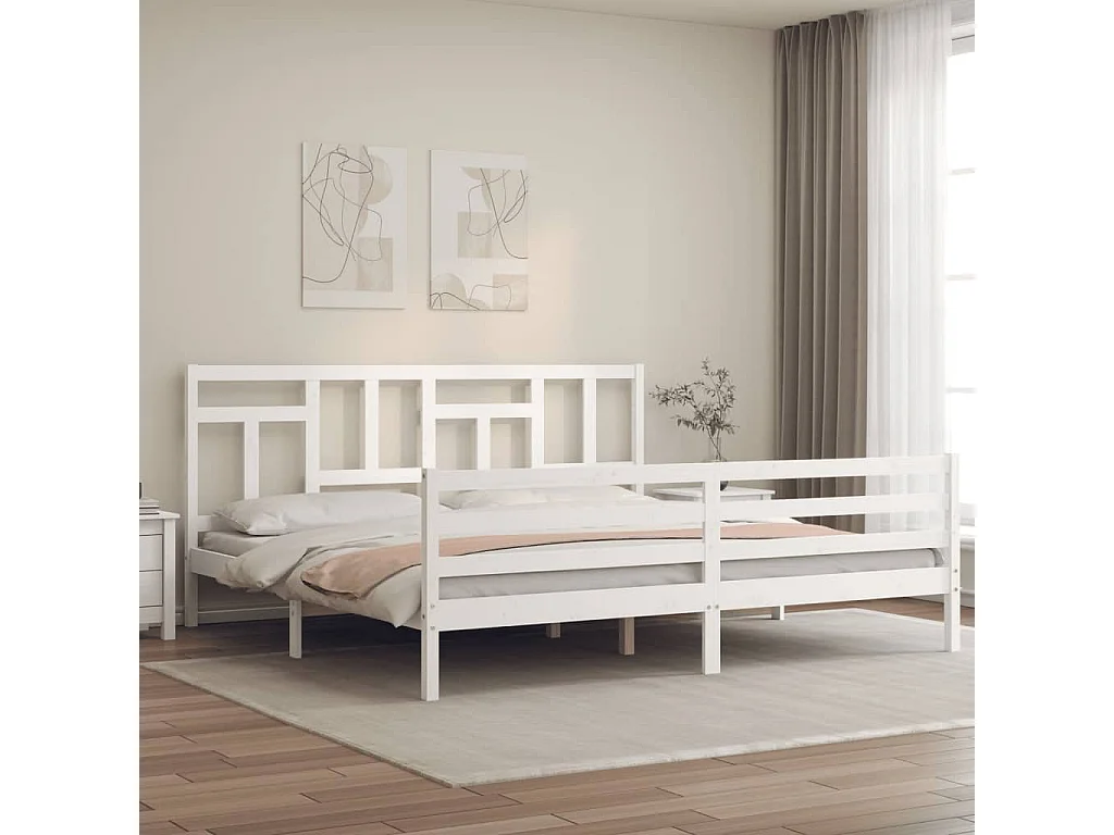 Cadre de lit avec tête de lit blanc 200x200 bois massif