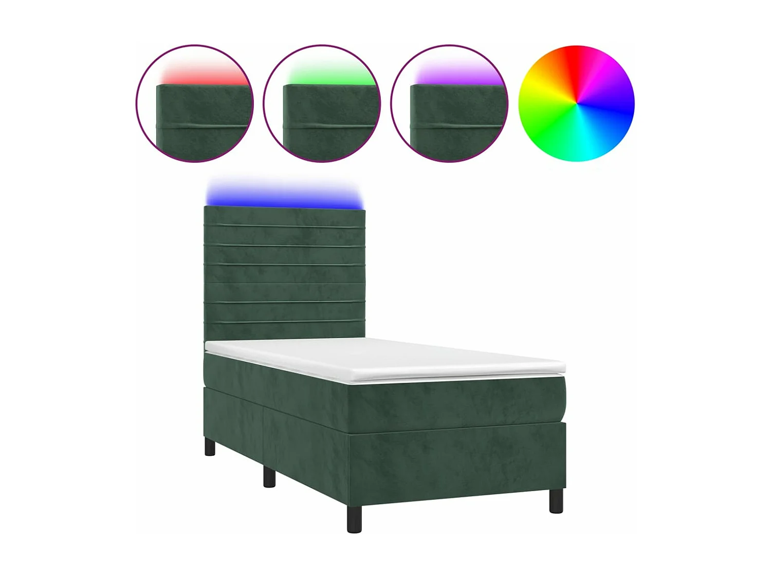 Sommier à lattes de lit matelas LED Vert foncé 90x200 Velours