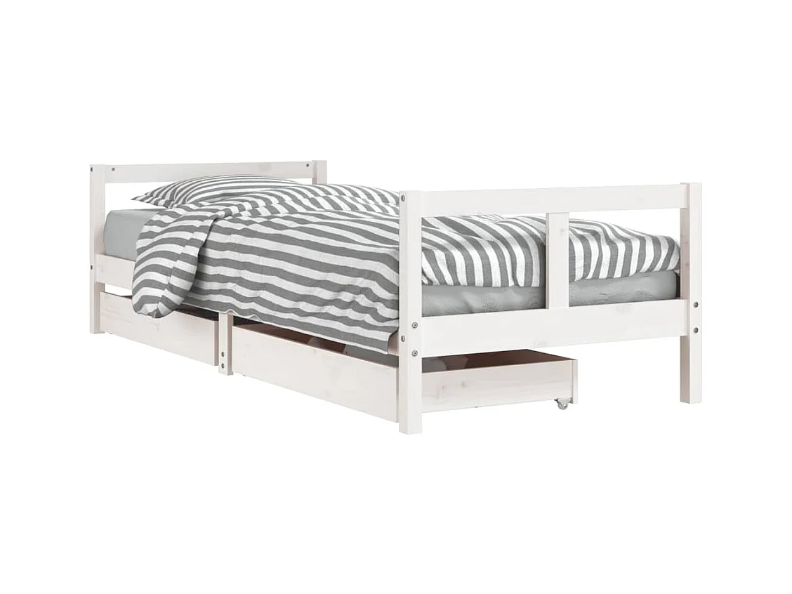 Cadre de lit enfant tiroirs blanc 80x200 bois de pin massif