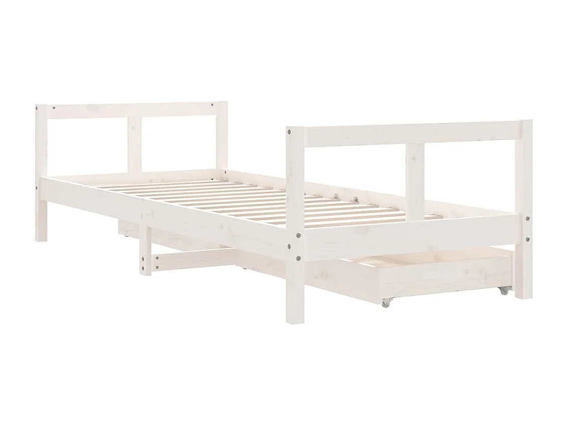 Cadre de lit enfant tiroirs blanc 80x200 bois de pin massif