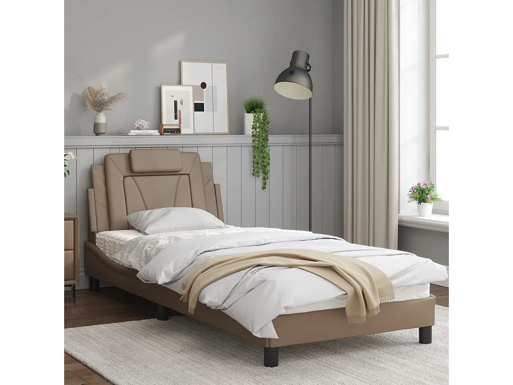 Cadre de lit avec lumières LED cappuccino 90x190 similicuir