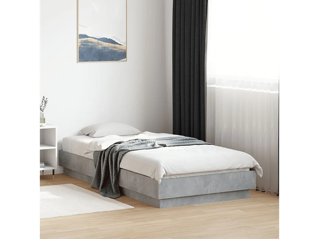 Cadre de lit avec lumières LED gris béton 75x190