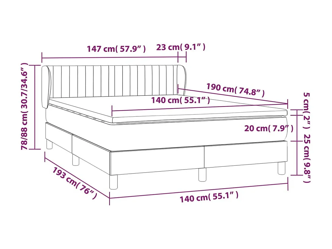 Sommier à lattes de lit avec matelas Gris foncé 140x190 Tissu