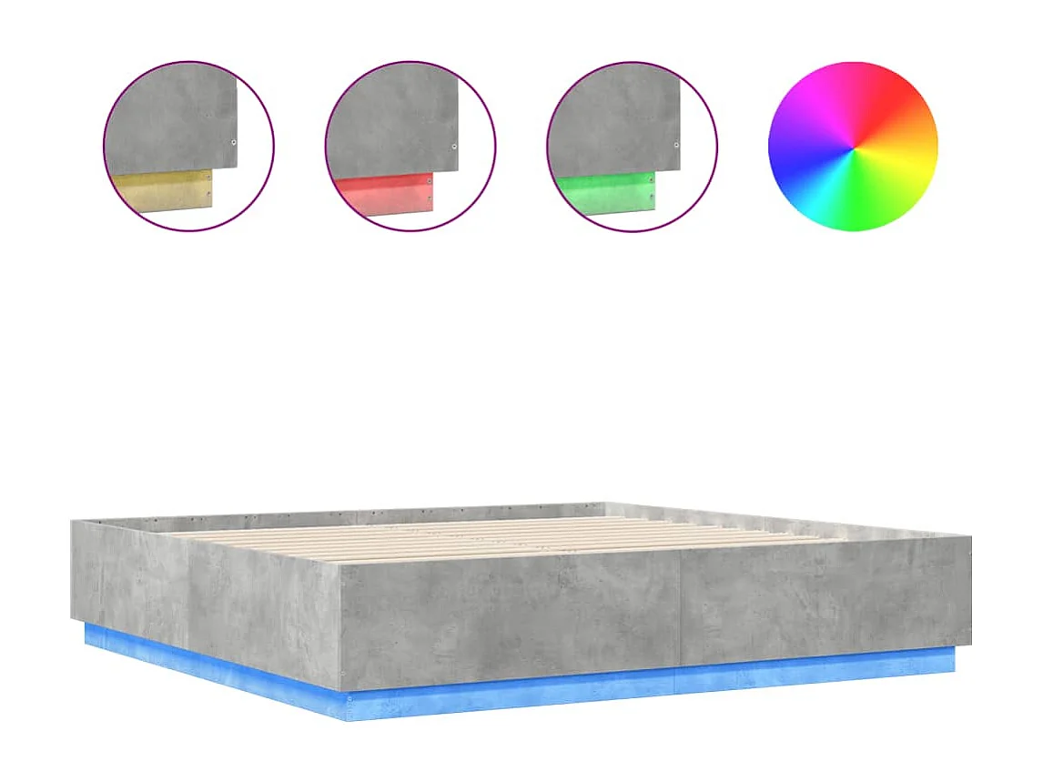 Cadre de lit avec lumières LED gris béton 200x200