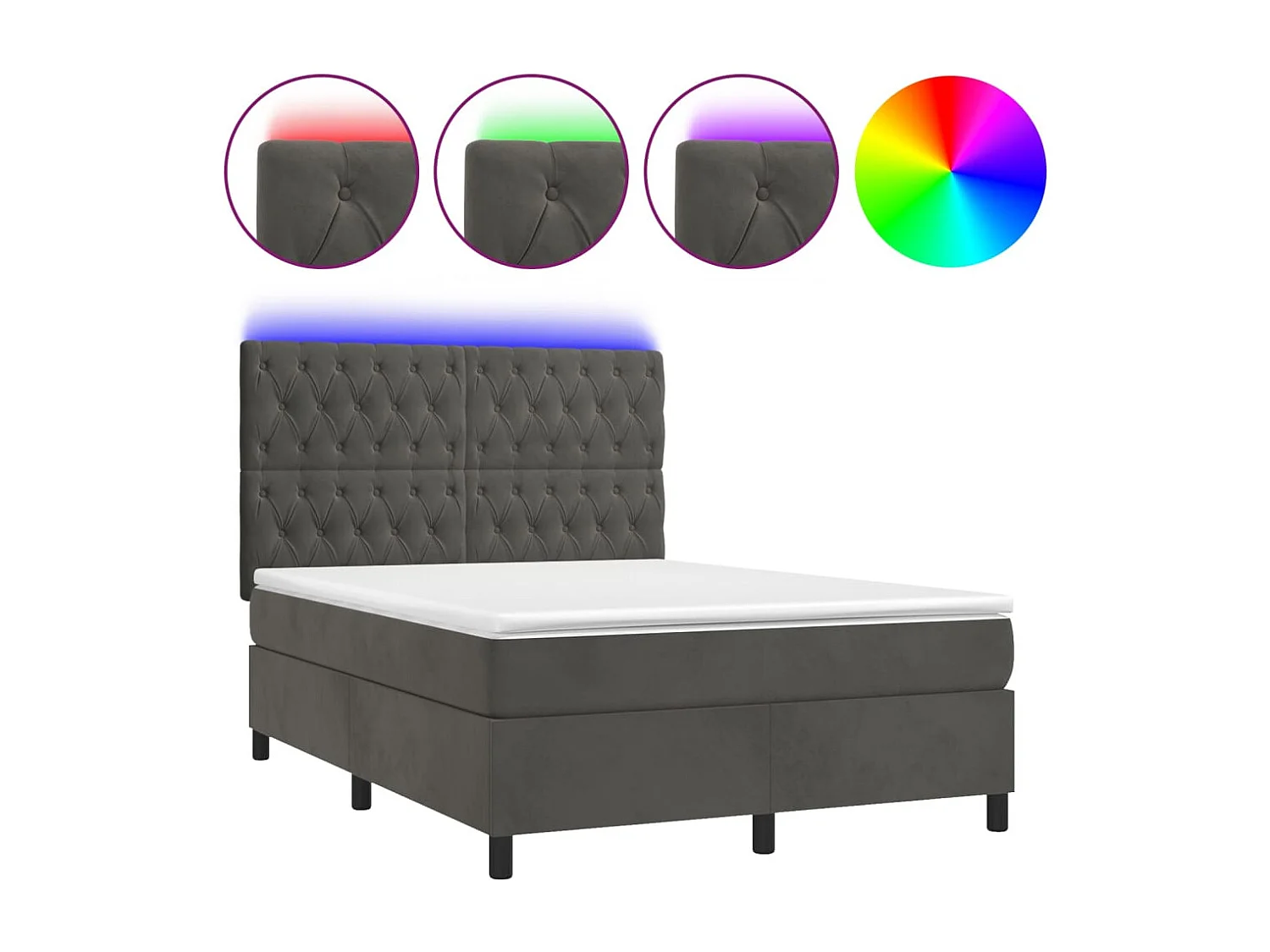 Sommier à lattes de lit matelas et LED Gris foncé 140x190