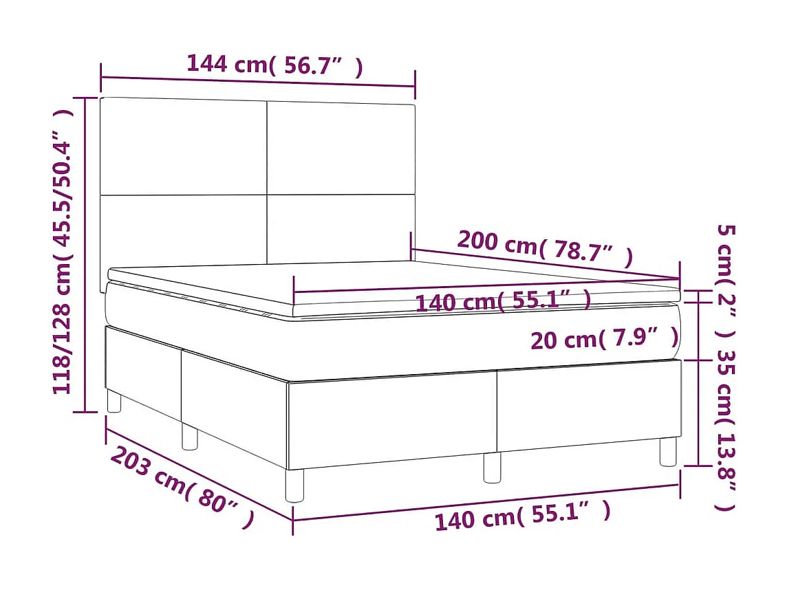 Sommier à lattes de lit avec matelas Noir 140x200 Tissu