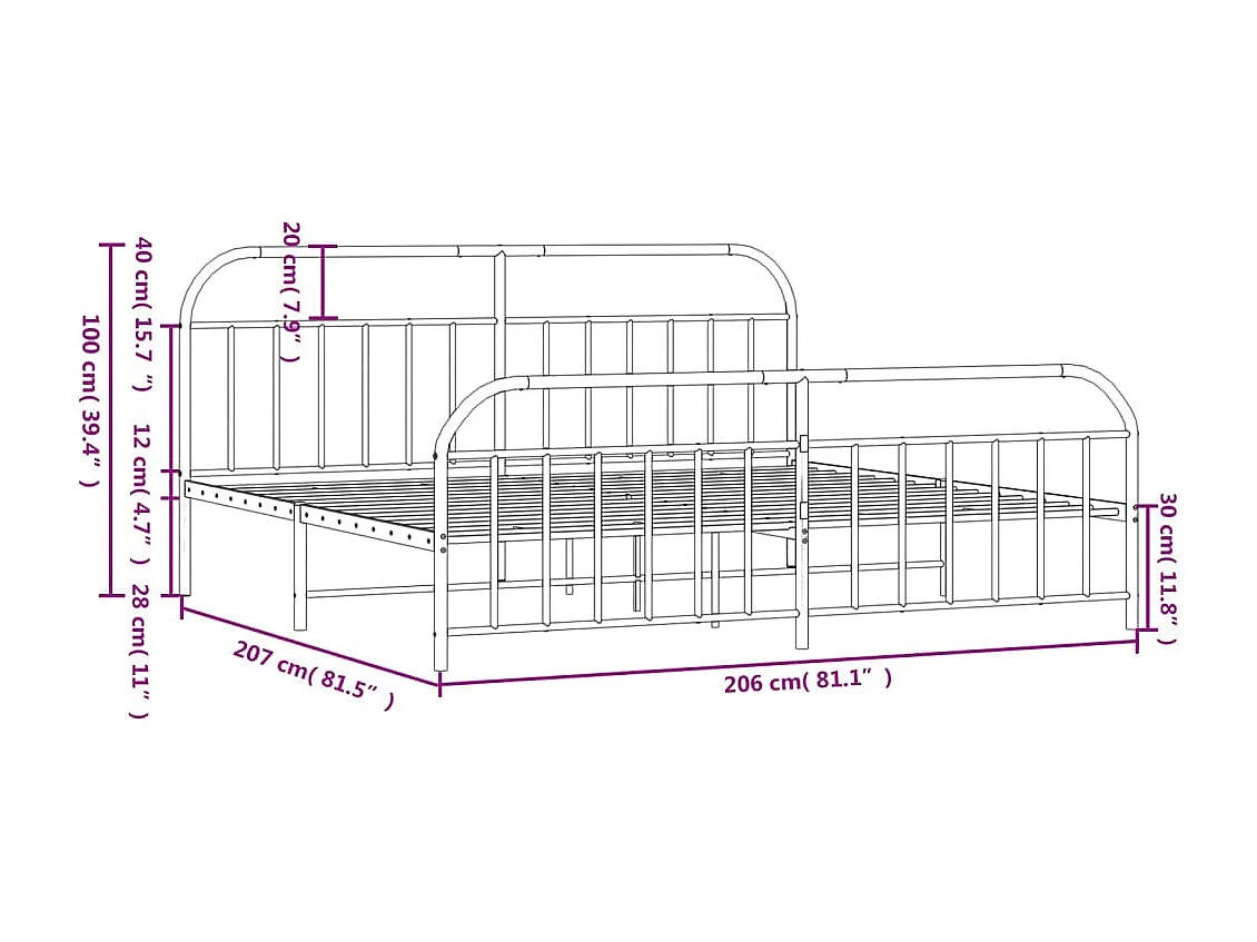 Cadre de lit métal avec tête de lit-pied de lit blanc 200x200